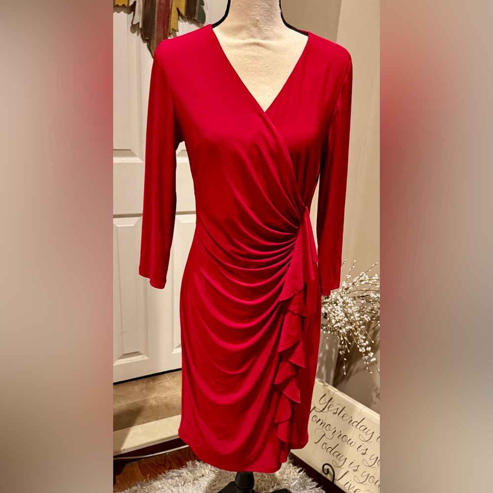 American Living Vibrant Red Long Sleeve Dress